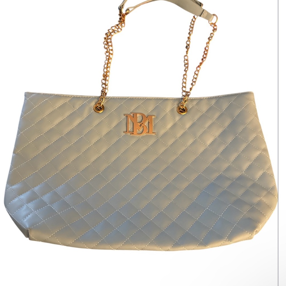 Badgley Mischka Quilted Shoulder Bag in Cream with Gold Accents